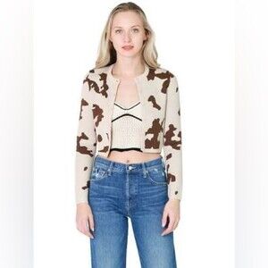 Bailey Rose Women's Brown Cow Print Knit Crop Cardigan Southwestern Country XS